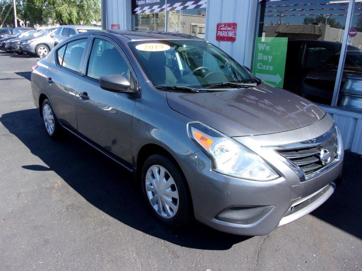 2019 GRAY NISSAN VERSA S (3N1CN7AP6KL) with an 1.6L engine, Continuously Variable transmission, located at 501 E. Columbia St., Springfield, OH, 45503, (800) 262-7122, 39.925262, -83.801796 - Photo#1