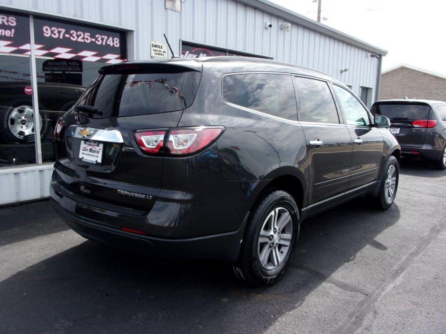 2015 GRAY CHEVROLET TRAVERSE LT (1GNKRGKD1FJ) with an 3.6L engine, Automatic transmission, located at 501 E. Columbia St., Springfield, OH, 45503, (800) 262-7122, 39.925262, -83.801796 - ***LT***Heated Seats***Remote Start***Captians Chairs***3rd Row Seating***New Tires***Serviced and Detailed*** Jay North Auto has offered hand picked vehicles since 1965! Our customer's enjoy a NO pressure buying experience with a small town feel. All of our vehicles get fully inspected and deta - Photo#3