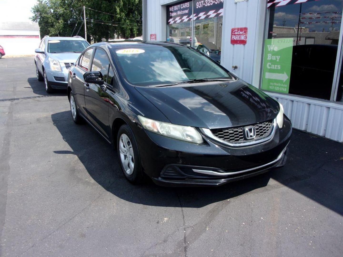 2015 BLACK HONDA CIVIC LX (19XFB2E55FE) with an 1.8L engine, 5-Speed Manual transmission, located at 501 E. Columbia St., Springfield, OH, 45503, (800) 262-7122, 39.925262, -83.801796 - Photo#2