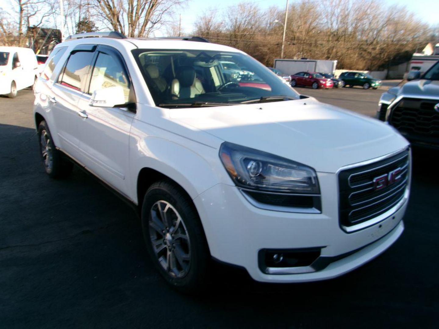 2014 WHITE GMC ACADIA SLT-1 (1GKKVRKD1EJ) with an 3.6L engine, Automatic transmission, located at 501 E. Columbia St., Springfield, OH, 45503, (800) 262-7122, 39.925262, -83.801796 - *** New Tires *** Leather *** Moonroof *** Remote Start *** LOADED *** Serviced and Detailed *** 34 Service Records on CarFax *** Jay North Auto has offered hand picked vehicles since 1965! Our customer's enjoy a NO pressure buying experience with a small town feel. All of our vehicles get fully - Photo#1