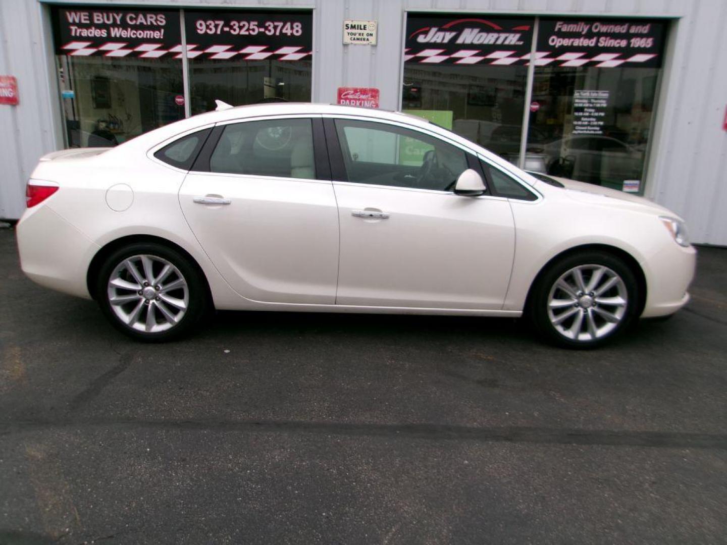 2013 WHITE BUICK VERANO LEATHER GROUP (1G4PS5SK3D4) with an 2.4L engine, Automatic transmission, located at 501 E. Columbia St., Springfield, OH, 45503, (800) 262-7122, 39.925262, -83.801796 - *** 1 Owner w/ Clean CarFax and 23 Service Records *** New Timing *** Leather *** Moonroof *** Remote Start *** Heated Seats *** Bose Audio *** Blind Spot Does Not Work *** Jay North Auto has offered hand picked vehicles since 1965! Our customer's enjoy a NO pressure buying experience with a sma - Photo#0