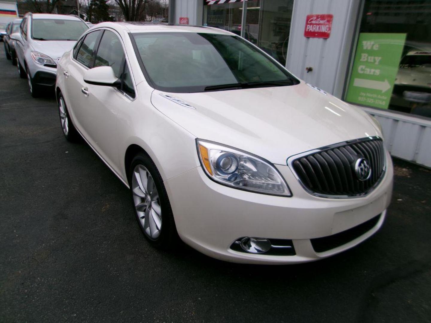 2013 WHITE BUICK VERANO LEATHER GROUP (1G4PS5SK3D4) with an 2.4L engine, Automatic transmission, located at 501 E. Columbia St., Springfield, OH, 45503, (800) 262-7122, 39.925262, -83.801796 - *** 1 Owner w/ Clean CarFax and 23 Service Records *** New Timing *** Leather *** Moonroof *** Remote Start *** Heated Seats *** Bose Audio *** Blind Spot Does Not Work *** Jay North Auto has offered hand picked vehicles since 1965! Our customer's enjoy a NO pressure buying experience with a sma - Photo#1