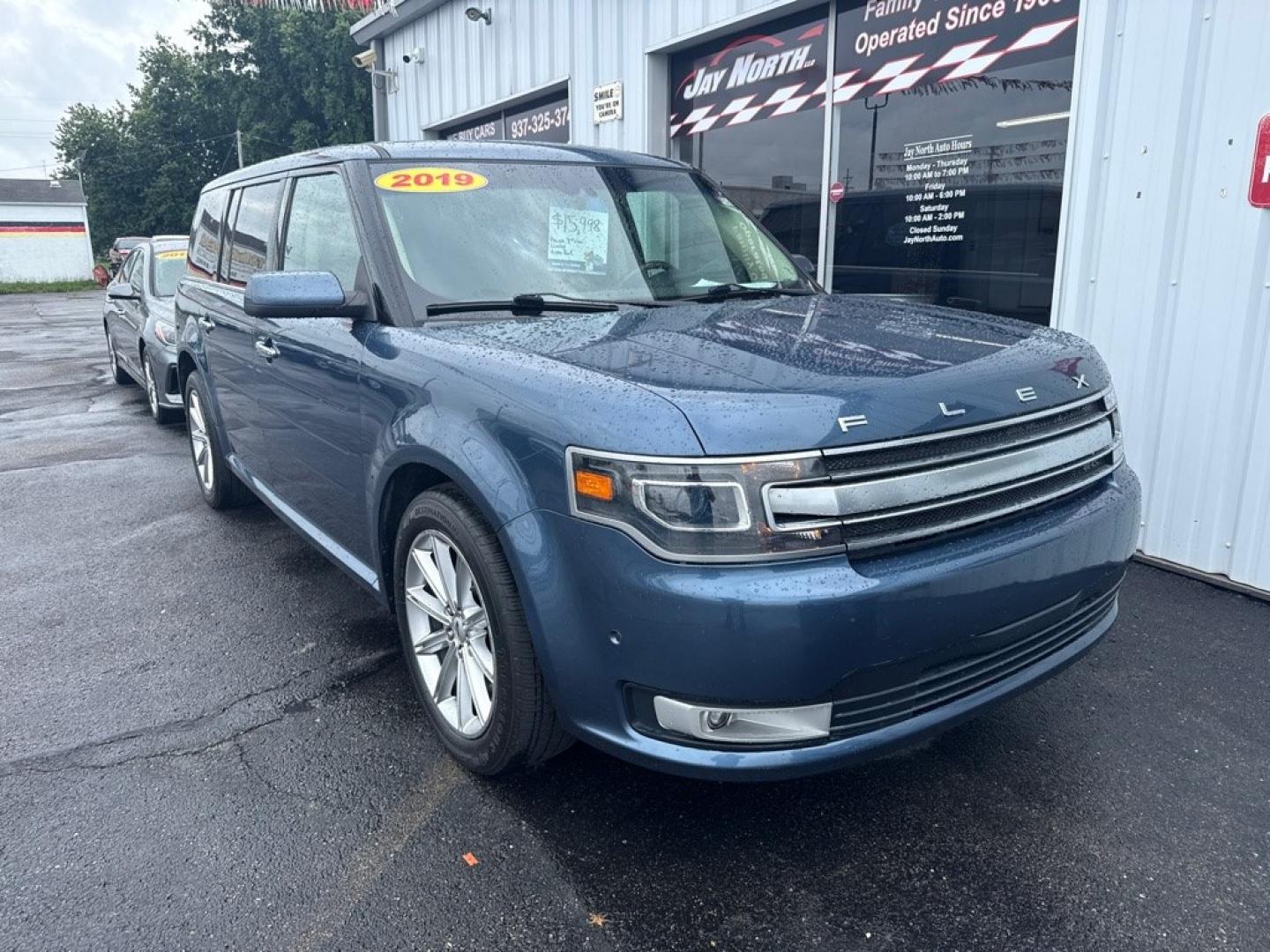 2019 BLUE FORD FLEX LIMITED (2FMHK6D81KB) with an 3.5L engine, Automatic transmission, located at 501 E. Columbia St., Springfield, OH, 45503, (800) 262-7122, 39.925262, -83.801796 - *** New Tires *** Limited *** 3.5L V6 AWD *** Remote Start *** Third Row Seating *** Inspection *** Oil Change *** New Cabin and Air Filter *** EQUIPMENT GROUP 301A ACTIVE PARK ASSIST ADAPT CRUISE/COLLI WARNING POWERFOLD 3RD ROW SEAT 10-WAY HTD/COOLED FRONT SEATS PWR TILT TELE STEERING COL- Photo#0