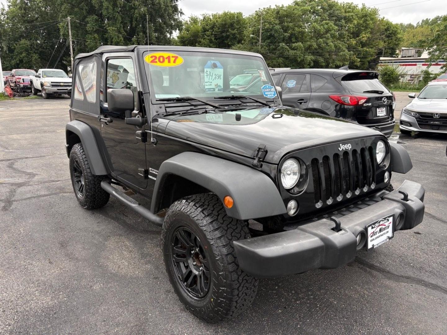 2017 BLACK JEEP WRANGLER SPORT (1C4AJWAG9HL) with an 3.6L engine, Manual transmission, located at 501 E. Columbia St., Springfield, OH, 45503, (800) 262-7122, 39.925262, -83.801796 - *** New A/T Tires *** Clean CarFax *** Oil Change *** New Axle Seals *** Upgrade Oil Filter Housing *** Inspection *** Manual Trans w/ 4wd *** V6 *** Sharp!! *** New Front Diff cover and Seal *** Jay North Auto has offered hand picked vehicles since 1965! Our customer's enjoy a NO pressure buyin- Photo#0